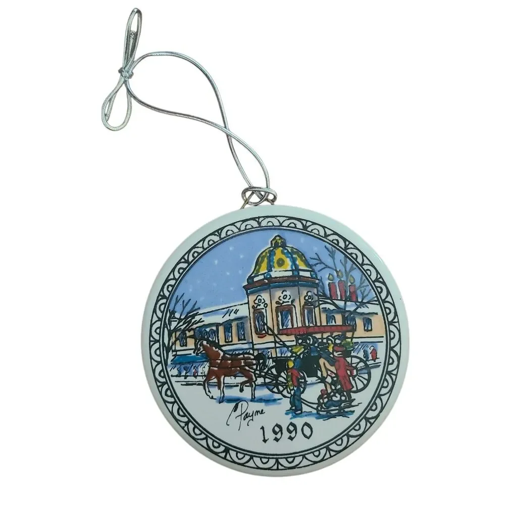 Vtg Carolyn Payne Ceramic Christmas Ornament Kansas City 1990 EUC Hand Painted